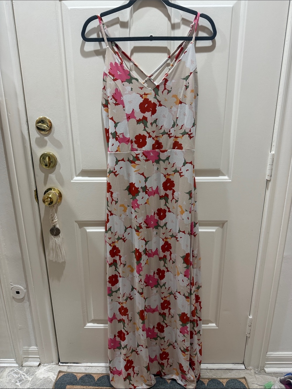 Market & Spruce Cream Maxi Dress with Pink and Red Floral Print